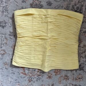Reformation Pale Yellow Ruched Strapless Bustier